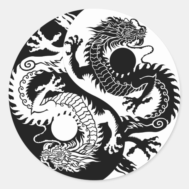 PEGATINA REDONDA YIN YANG DOS DRAGONES (Anverso)