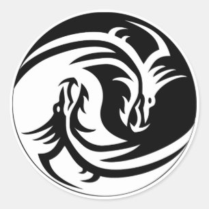 Pegatina Redonda Yin Yang Dragon