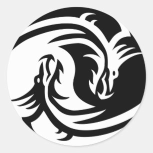 Pegatina Redonda Yin Yang Dragon