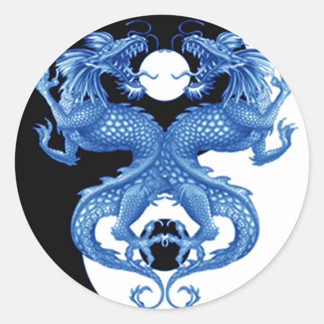 Pegatina Redonda Yin Yang Dragon 2 (Anverso)