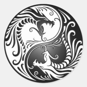 Pegatina Redonda Yin Yang Dragons