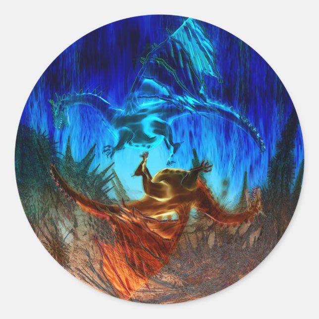 Pegatina Redonda Yin Yang Dragons (Anverso)