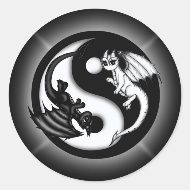 Pegatina Redonda Yin Yang Dragons (Anverso)