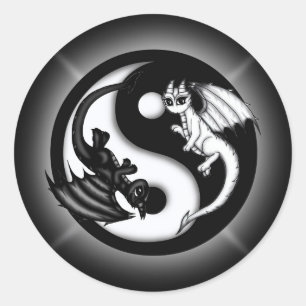 Pegatina Redonda Yin Yang Dragons