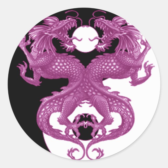 Pegatina Redonda Yin Yang Dragons 6 (Anverso)