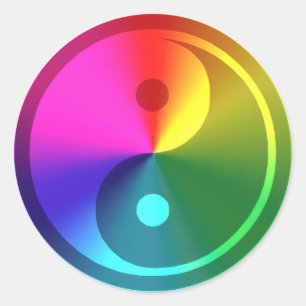 Pegatina Redonda Yin Yang espiritual - Diseño arcoiris