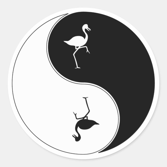 Pegatina Redonda Yin Yang Flamingo (Anverso)