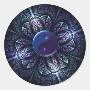 Pegatina Redonda yin-yang fractal de repetición