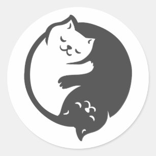 Pegatina Redonda Yin-Yang, gato blanco y negro - Elija el color pos