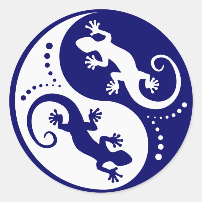 Pegatina Redonda YIN & YANG Geckos white + tu idea (Anverso)