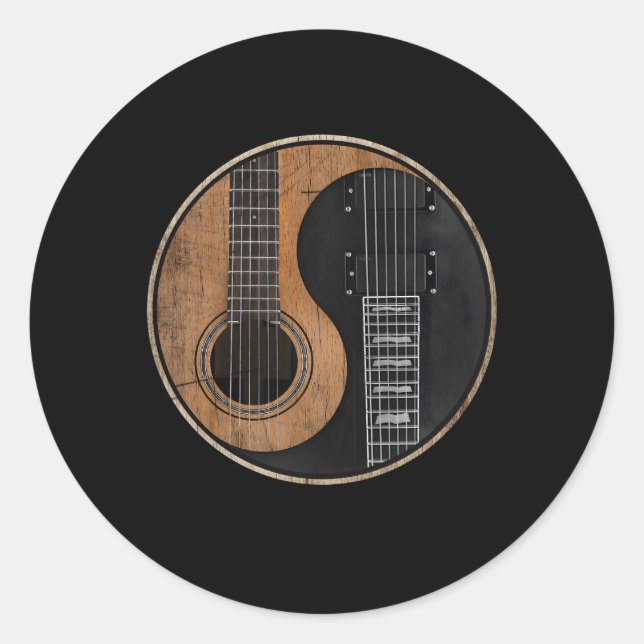 Pegatina Redonda Yin Yang Guitar (Anverso)