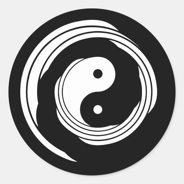 Pegatina Redonda Yin Yang Harmony en movimiento Black White Spiral (Anverso)