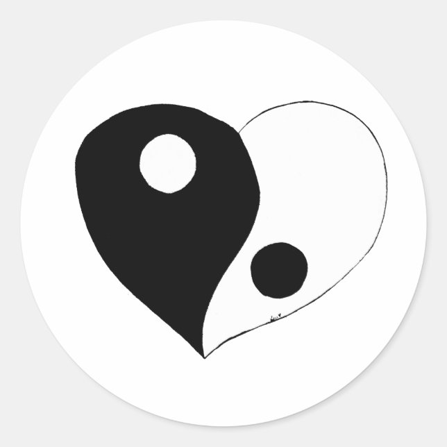 Pegatina Redonda Yin Yang Heart (B/W) (Anverso)