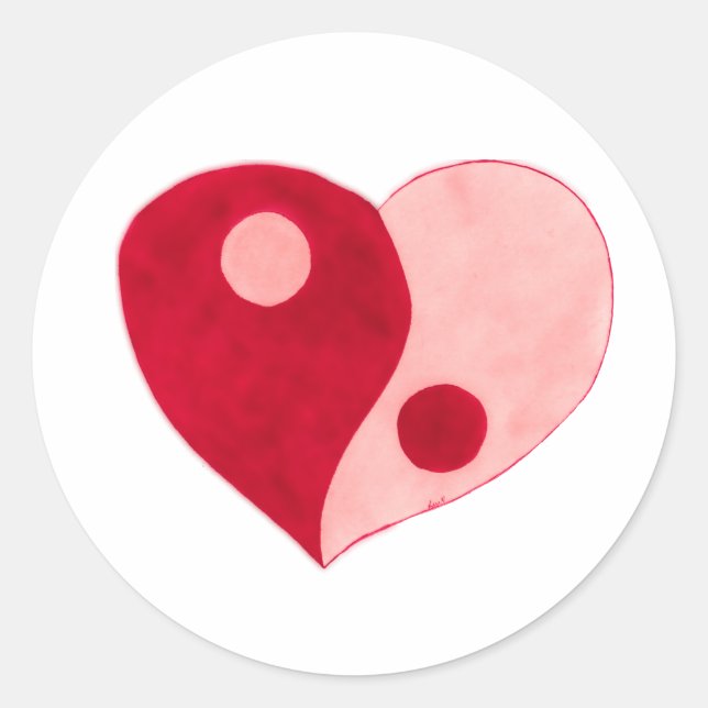 Pegatina Redonda Yin Yang Heart (Rojo/Rosa) (Anverso)