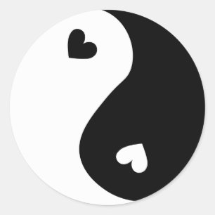 Pegatina Redonda Yin Yang Hearts Design