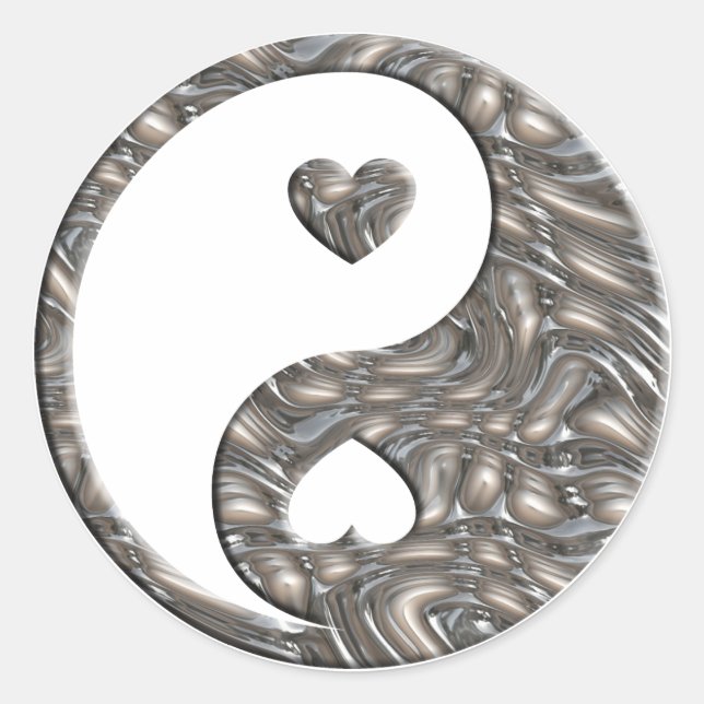 Pegatina Redonda Yin & Yang / Hearts SILVER (Anverso)