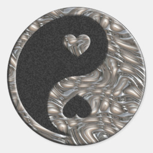 Pegatina Redonda Yin & Yang / Hearts SILVER   bandeja negra