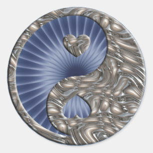 Pegatina Redonda Yin & Yang / Hearts SILVER luz azul