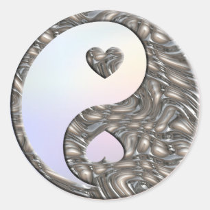 Pegatina Redonda Yin & Yang / Hearts SILVER   luz de color