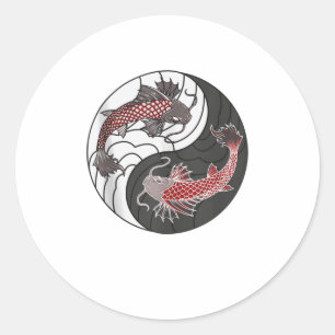 Pegatina Redonda Yin Yang japonés Koi Fish