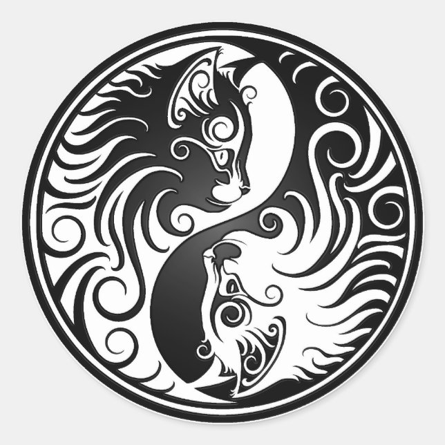 Pegatina Redonda Yin Yang Kittens (Anverso)