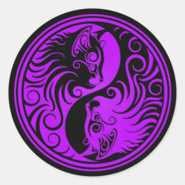 Pegatina Redonda Yin Yang Kittens morado y negro