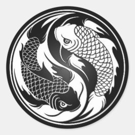 Pegatina Redonda Yin Yang Koi Fish blanco y negro