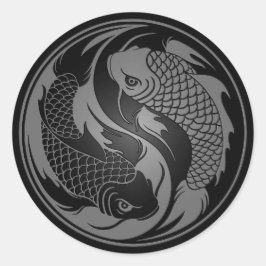Pegatina Redonda Yin Yang Koi Fish gris y negro