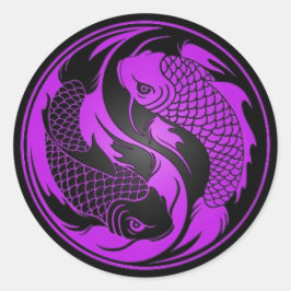 Pegatina Redonda Yin Yang Koi Fish morado y negro