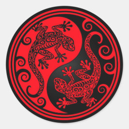 Pegatina Redonda Yin Yang Lizards rojo y negro