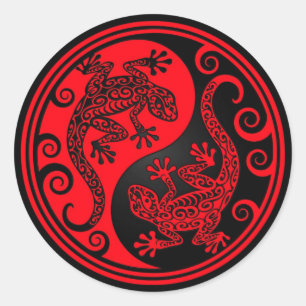 Pegatina Redonda Yin Yang Lizards rojo y negro