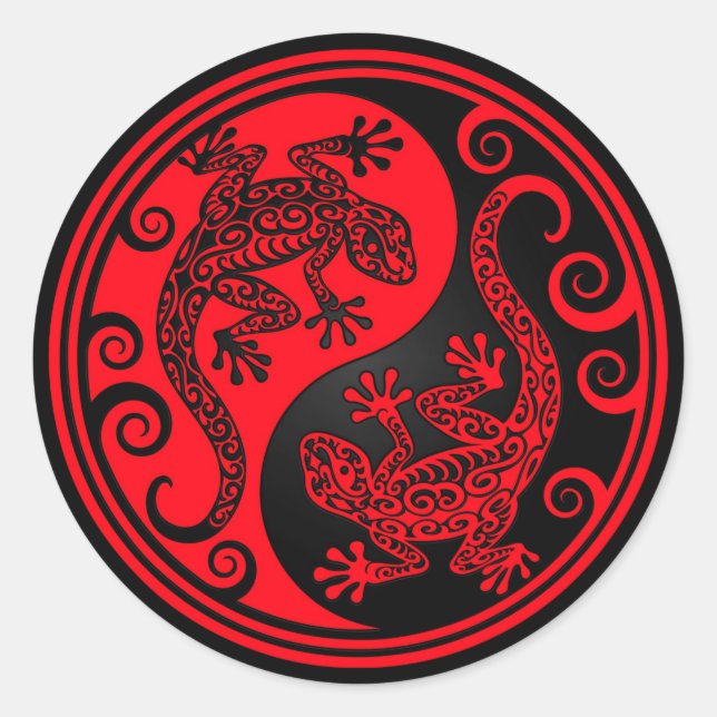 Pegatina Redonda Yin Yang Lizards rojo y negro (Anverso)