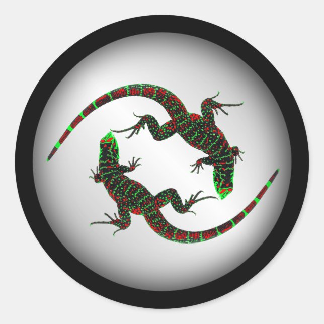 Pegatina Redonda Yin Yang Lizards Silver (Anverso)