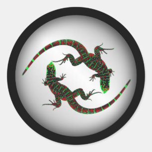 Pegatina Redonda Yin Yang Lizards Silver