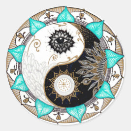 Pegatina Redonda Yin Yang Mandala
