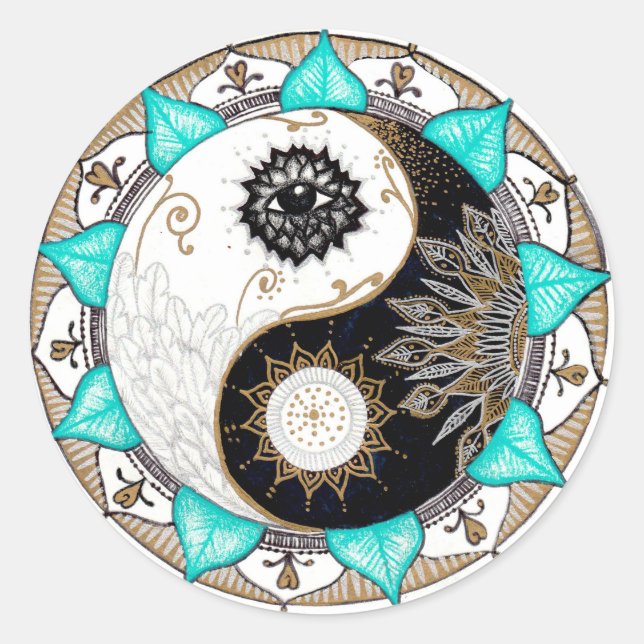Pegatina Redonda Yin Yang Mandala (Anverso)