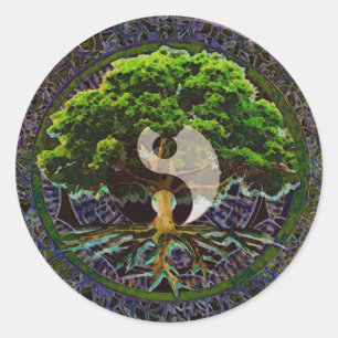 Pegatina Redonda Yin Yang Mandala Tree of Life