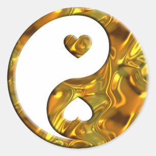 Pegatina Redonda Yin & Yang / Oro del corazón
