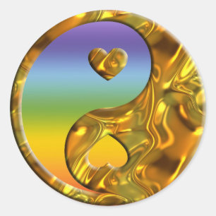 Pegatina Redonda Yin & Yang / Oro del corazón   color de los chakre