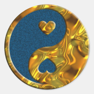Pegatina Redonda Yin & Yang / Oro del corazón mancha azul oscuro