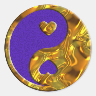 Pegatina Redonda Yin & Yang / Oro del corazón   mancha violeta