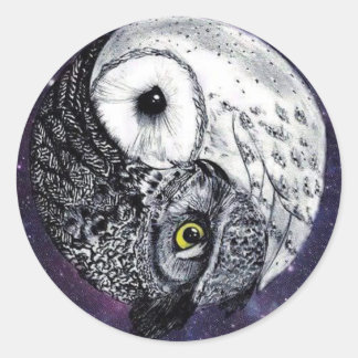 Pegatina Redonda Yin Yang Owls