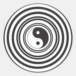 Pegatina Redonda Yin Yang Patrón de Círculos Concéntricos Blanco Ne