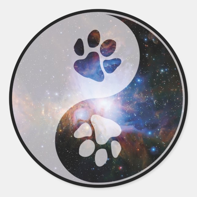 Pegatina Redonda Yin Yang Paw Cósmico (Anverso)