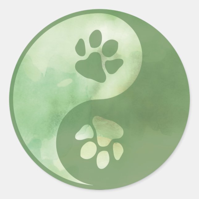 Pegatina Redonda Yin Yang Paw Green (Anverso)