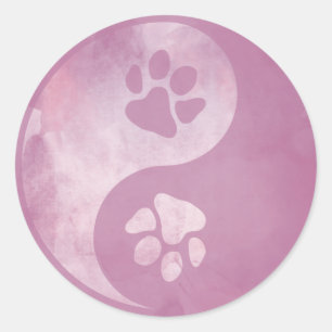 Pegatina Redonda Yin Yang Paw Pink