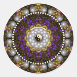 Pegatina Redonda Yin Yang Pearl Purple Gold Geometry Mandala