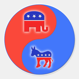 Pegatina Redonda Yin/Yang republicano/demócrata
