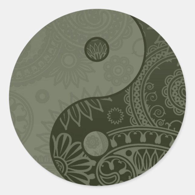 Pegatina Redonda Yin Yang Sage Green (Anverso)