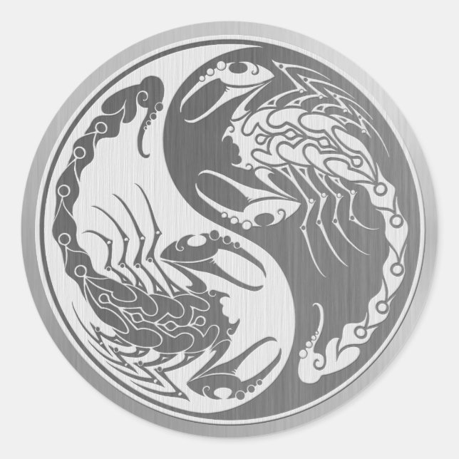 Pegatina Redonda Yin Yang Scorpions con efecto de acero inoxidable (Anverso)